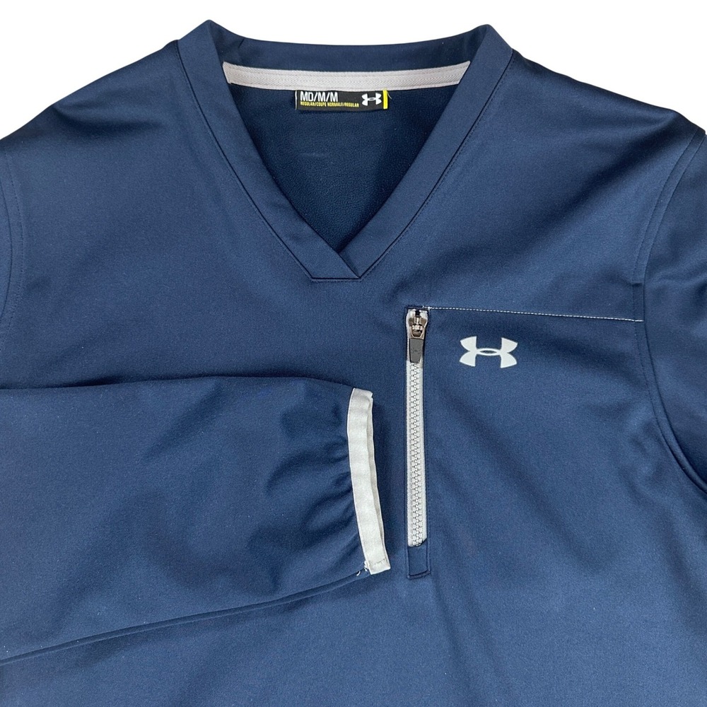 Under Armour Storm Mens Medium Navy Blue V-Neck Fleece Lined Pullover Golf‎ Top